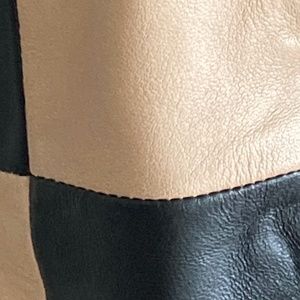Beige and Black Genuine Leather Women Pants